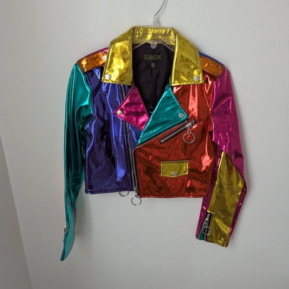 NWT Club Exx by Dolls Kill Mirrored Color Block Moto Jacket, Medium - Picture 1 of 5